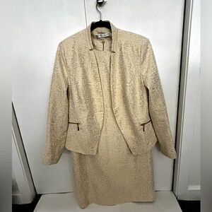 The Peter Nygard ivory and metallic gold cotton blend blazer and skirt suit set